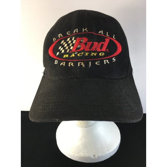 Vtg Anheuser-Busch Bud Racing Break All Barriers Baseball Cap Black Adjustable - Picture 8 of 11